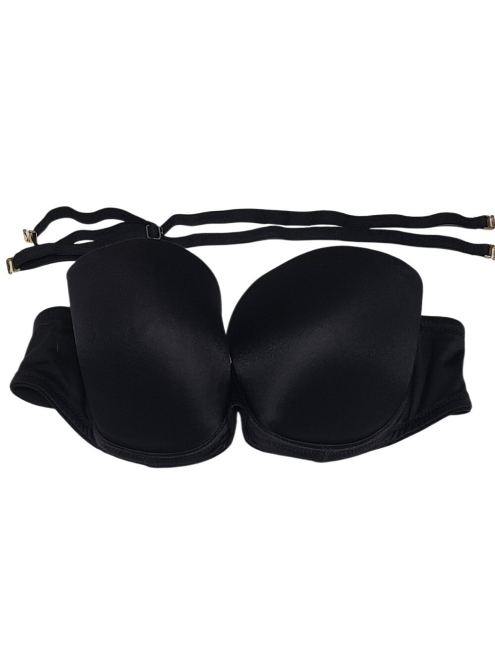 Pink Victoria Secret Strapless Black Underwire Push-Up Bra 34B
